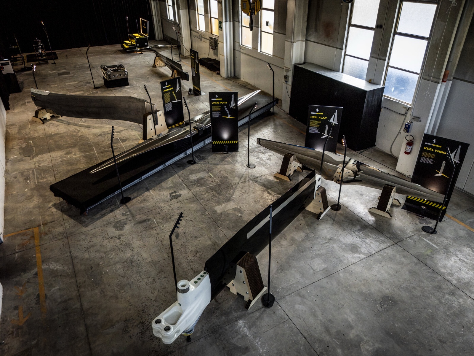 The appendages in the shipyard: foils, keel and rudder.
